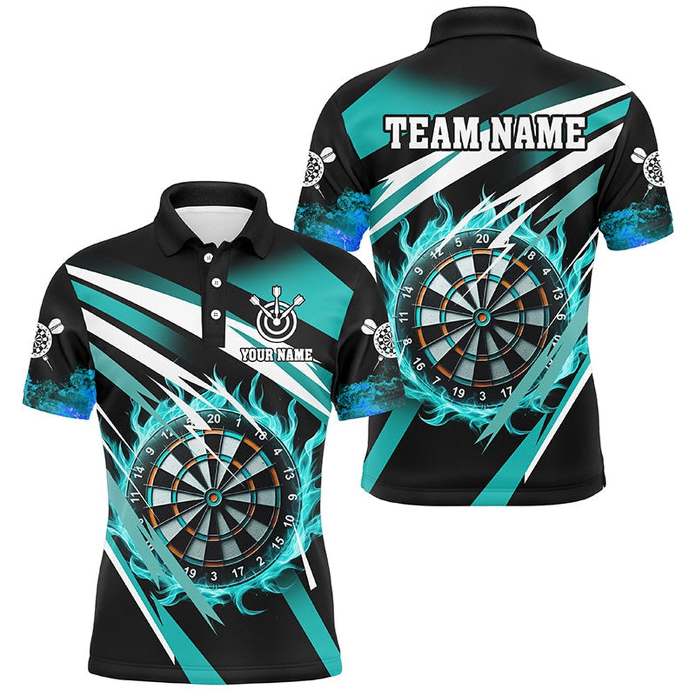 Turquoise 3D Darts Board Fire Custom Polo Shirt For Women Personalized Dart Polo Uniform, Darts Team Polo Shirt