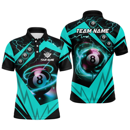 Turquoise 8 Ball Pool Billiard Polo Custom Billiard Polo Shirt Team League Billiard Shirt, Billiard Team Polo Shirts