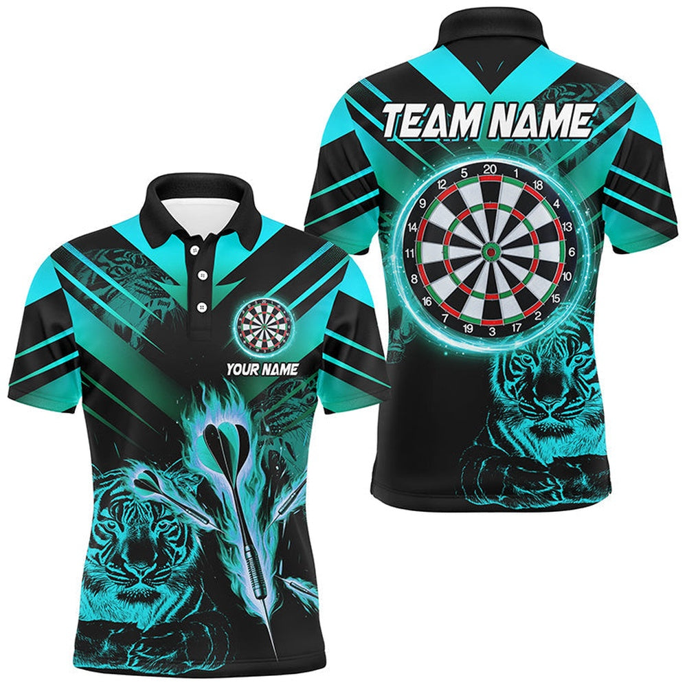 Turquoise Arrow Fire Custom Tiger Darts Shirts For Men, Darts League Team Shirts Dart Polo, Darts Team Polo Shirt