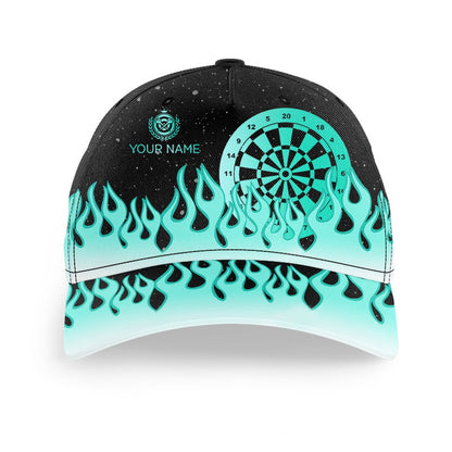 Turquoise Dartboard Fire Flame Darts Cap Custom 3D Baseball Darts Hats For Darts Player, Darts Team Cap Hats