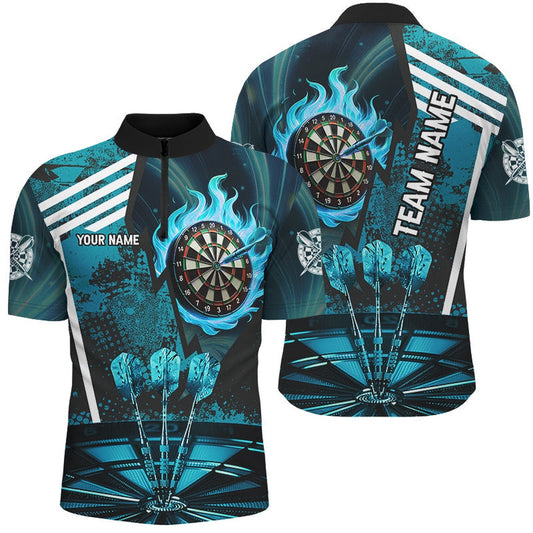 Turquoise Dartboard Fire Flame Hitting Target Custom Dart Shirts For Men, Darts League Team Jersey, Darts Team Jersey Shirt