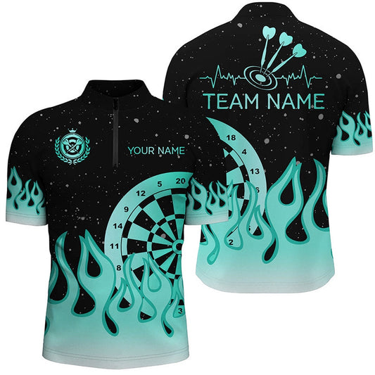 Turquoise Dartboard Fire Flame Men Darts Jersey Shirt Custom Team Jersey Darts Gift, Darts Team Jersey Shirt