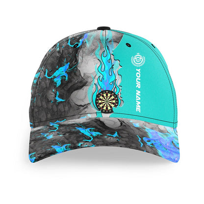 Turquoise Darts Board Fire Smoke Darts Hat, Personalized Adjustable Darts Caps For Player, Darts Team Cap Hats