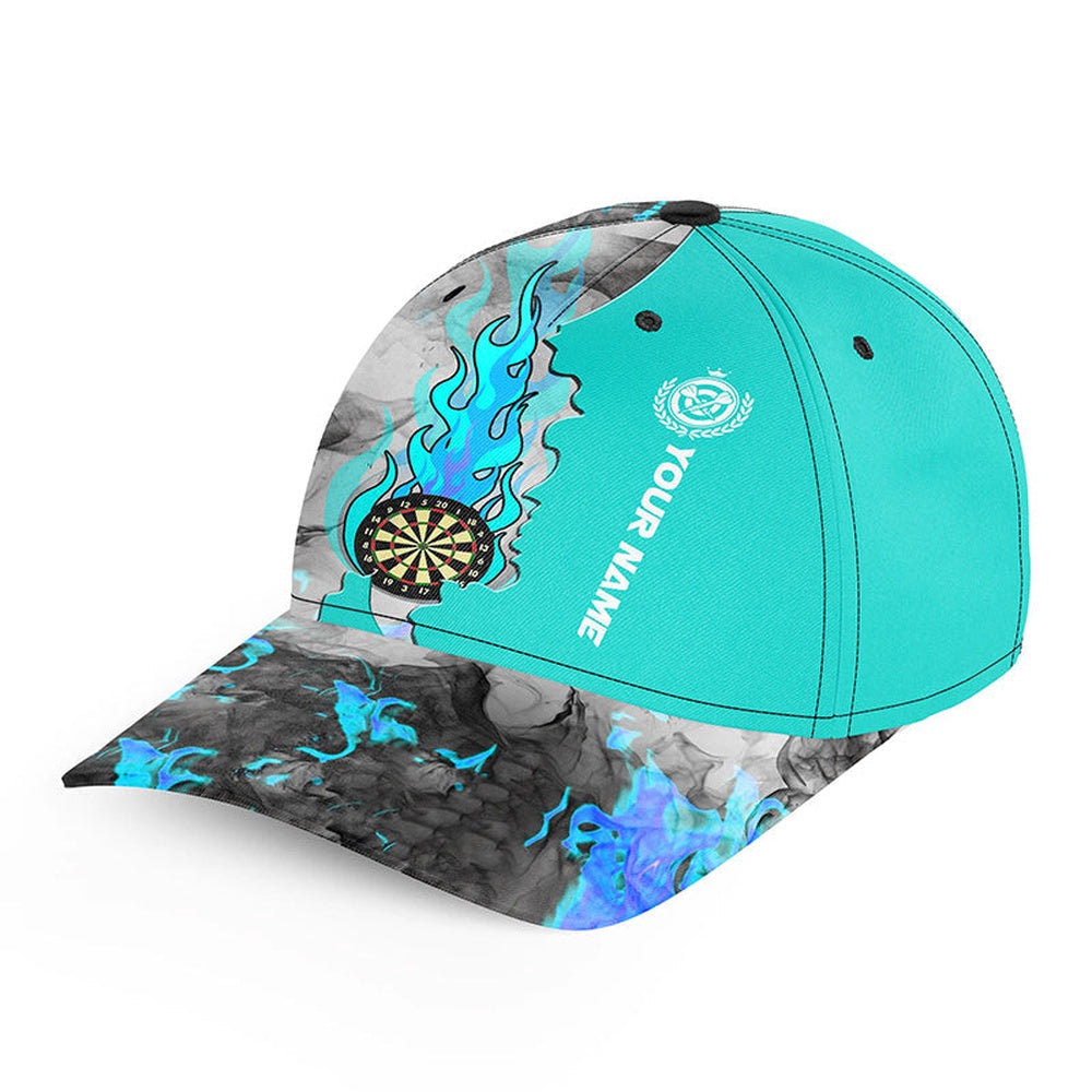Turquoise Darts Board Fire Smoke Darts Hat, Personalized Adjustable Darts Caps For Player, Darts Team Cap Hats