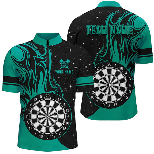 Turquoise Darts Fire Jerseys Shirt Best Custom Darts Shirts For Men Darts Team Jersey, Darts Team Jersey Shirt