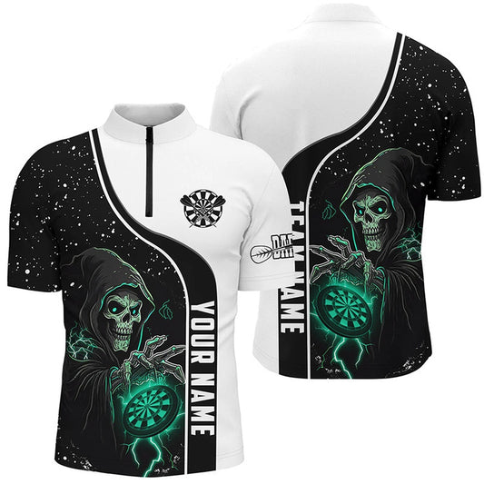 Turquoise Death Skeleton Darts Men Jersey Custom Darts Shirts For Team Darts Jersey, Darts Team Jersey Shirt