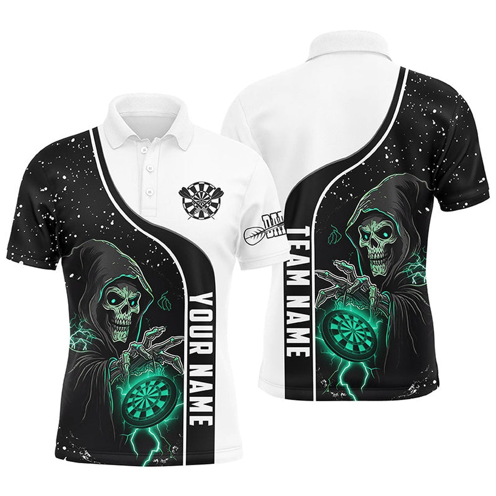 Turquoise Death Skeleton Darts Men Polo Custom Darts Shirts For Team Darts Polo, Darts Team Polo Shirt