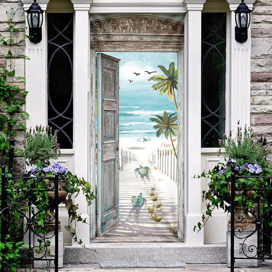 Turtle Beach Scene Door Cover, Unique Gifts Doorcover, Christmas Gift Decor For Friends, Christmas Gift Decor