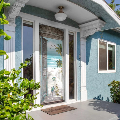 Turtle Beach Scene Door Cover, Unique Gifts Doorcover, Christmas Gift Decor For Friends, Christmas Gift Decor