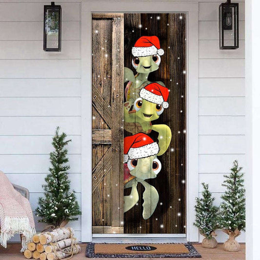 Turtle Christmas Door Cover Christmas Front Door Cover Xmas Door Decoration, Christmas Gift Decor