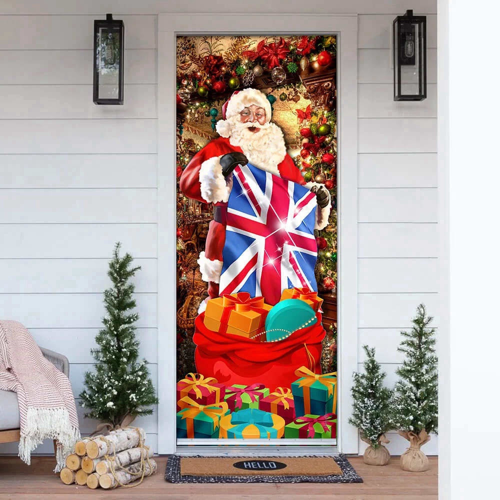 UK Christmas Santa Laughing Door Cover, Christmas Outdoor Decoration, Christmas Gift Decor