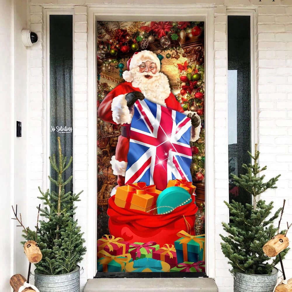 UK Christmas Santa Laughing Door Cover, Christmas Outdoor Decoration, Christmas Gift Decor