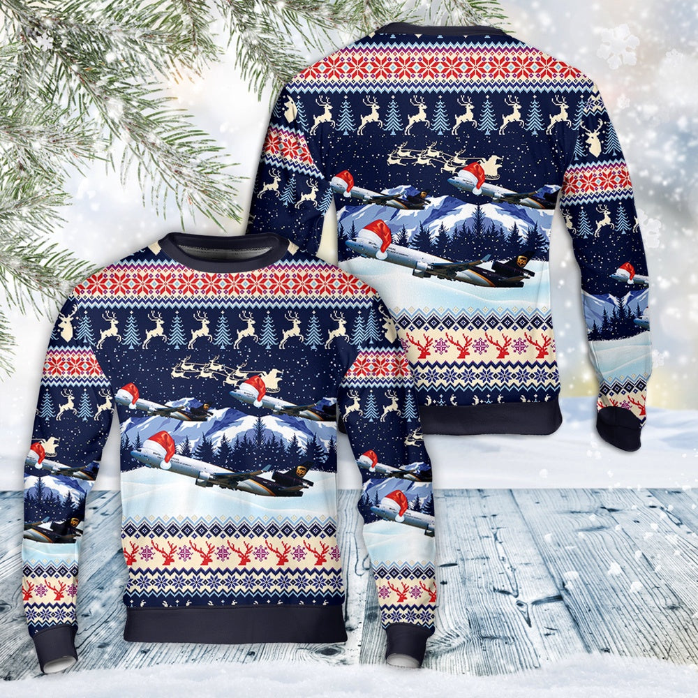 UPS McDonnell Douglas MD-11(F) Christmas AOP Sweater, Christmas Ugly Sweater, Sweater Xmas, Ugly Sweater