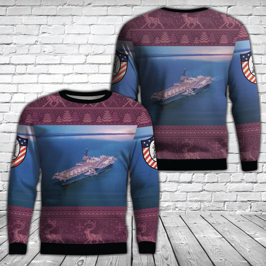 USS Ranger CV CVA-61 Aircraft Carrier Christmas AOP Sweater, Christmas Ugly Sweater, Sweater Xmas, Ugly Sweater