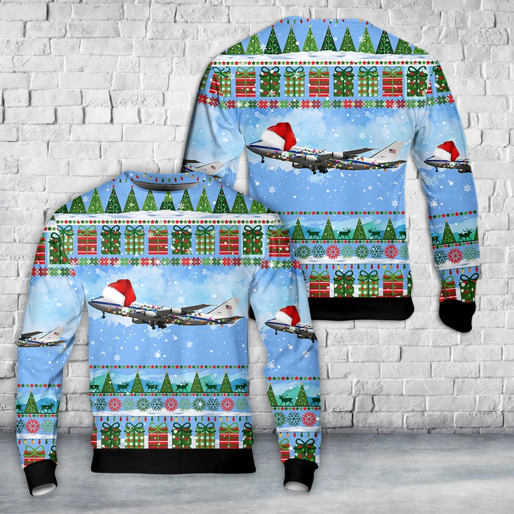 US Air Force Boeing E-4B Nightwatch Christmas AOP Sweater, Christmas Ugly Sweater, Sweater Xmas, Ugly Sweater