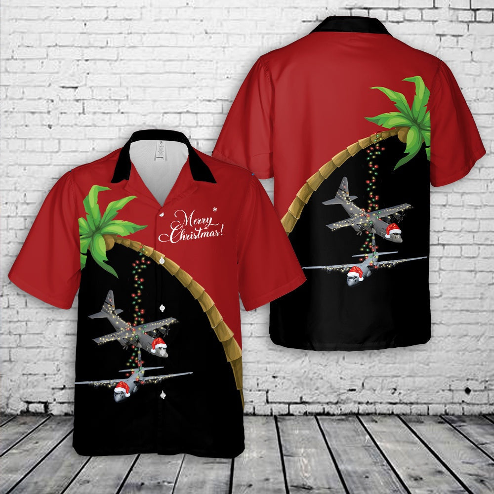 US Air Force Lockheed C-130 Hercules Christmas Hawaiian Shirt, Xmas Hawaiian Shirts, Christmas Aloha Shirts
