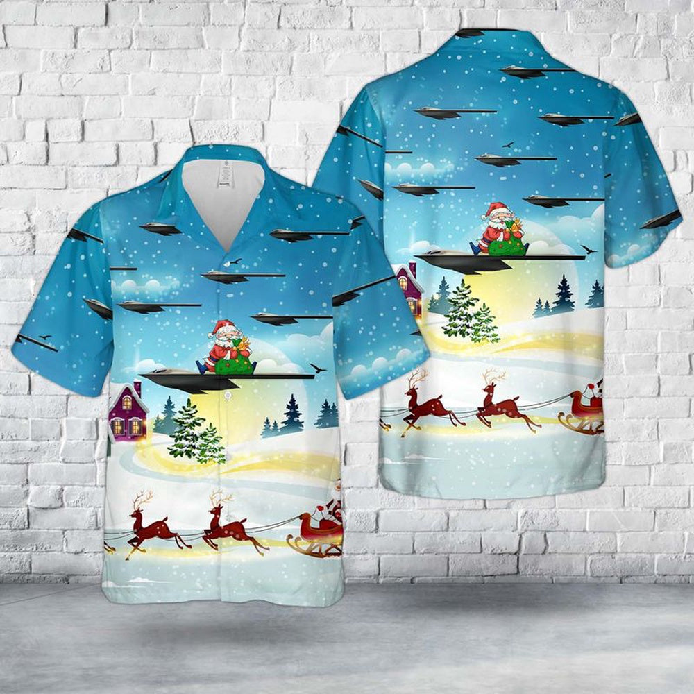 US Air Force Northrop Grumman B-21 Raider Christmas Hawaiian Shirt, Xmas Hawaiian Shirts, Christmas Aloha Shirts