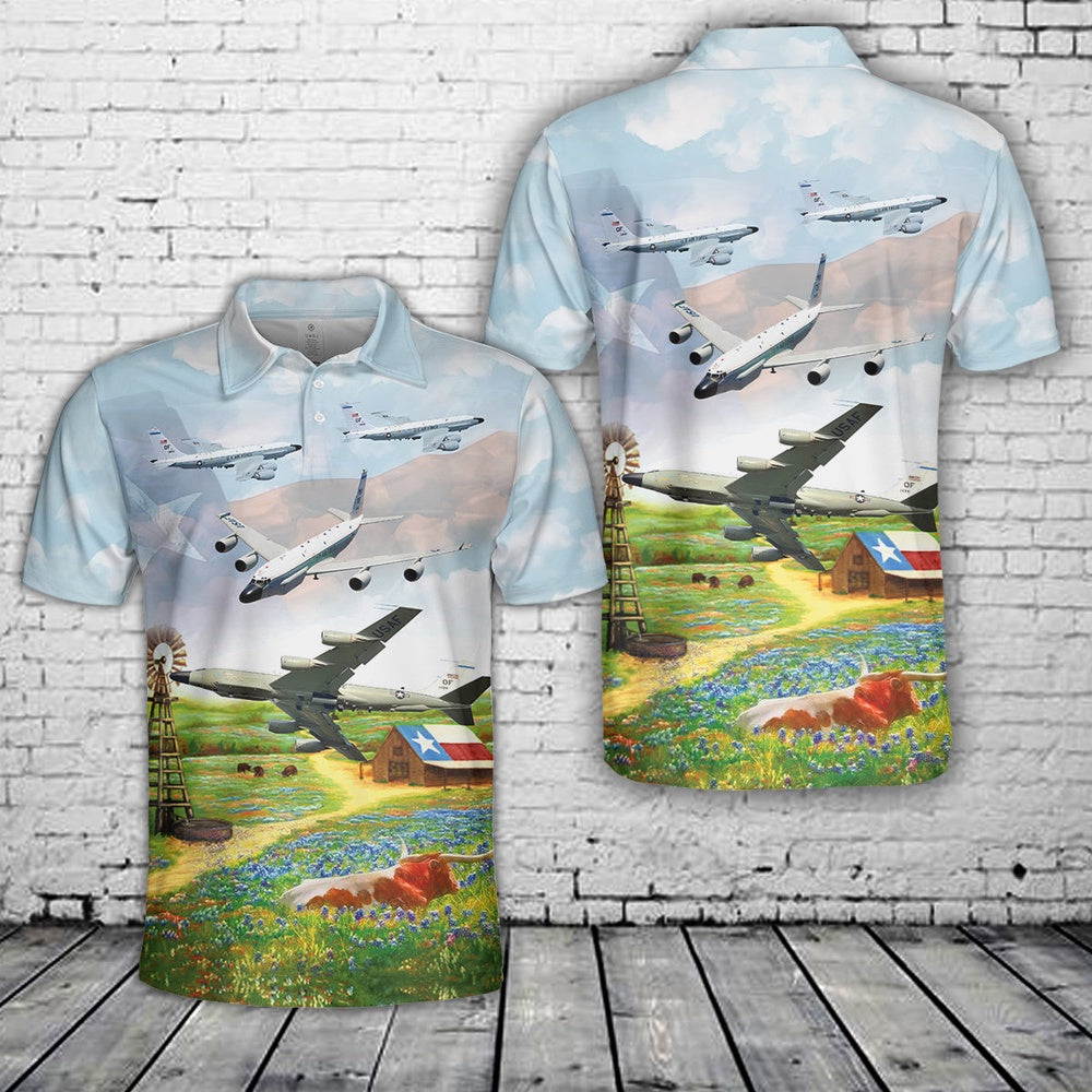 US Air Force RC-135 Aircraft And Texas Flag Polo Shirt, Veteran Polo Shirt