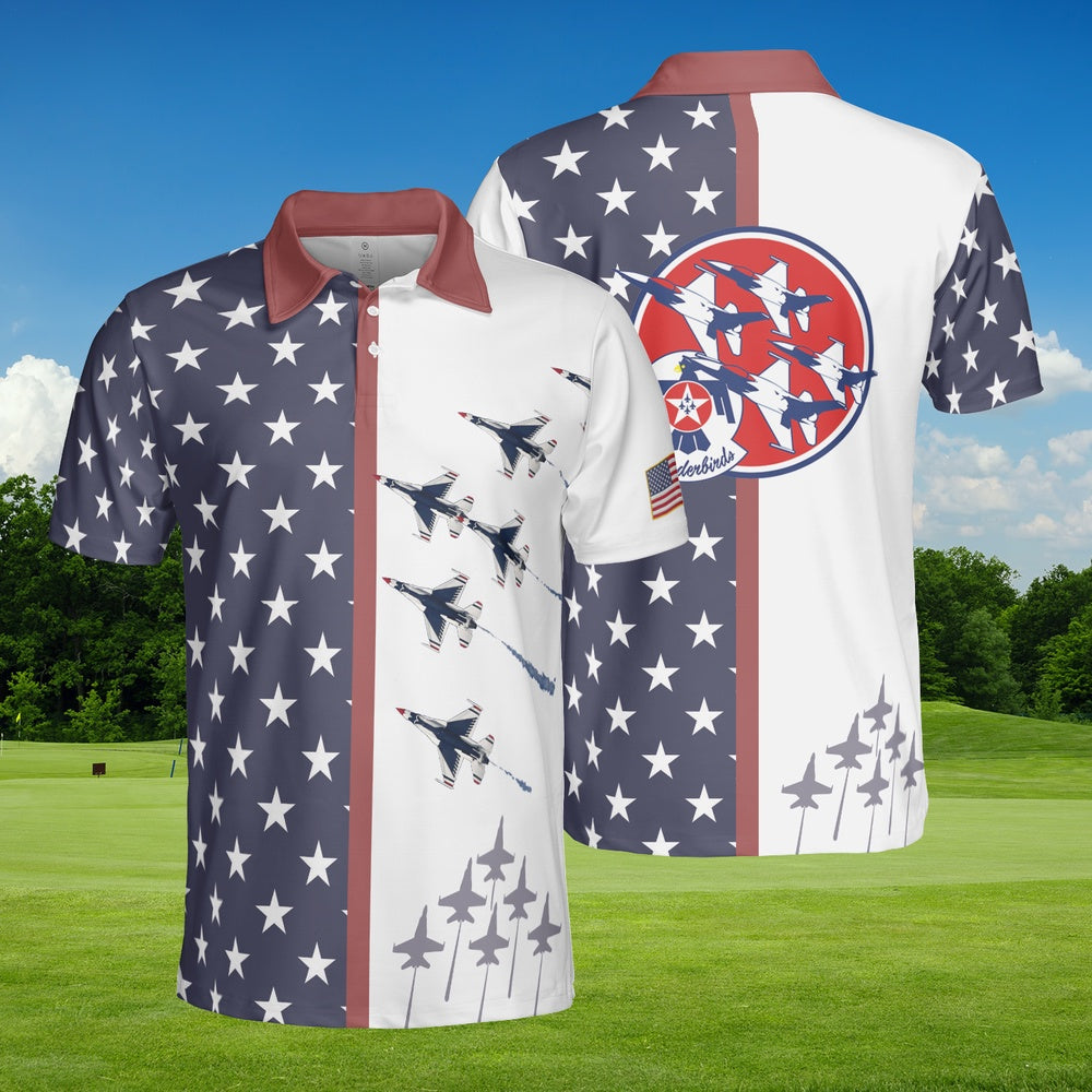 US Air Force Thunderbirds Patriotic USA Flag Polo Shirt, Veteran Polo Shirt