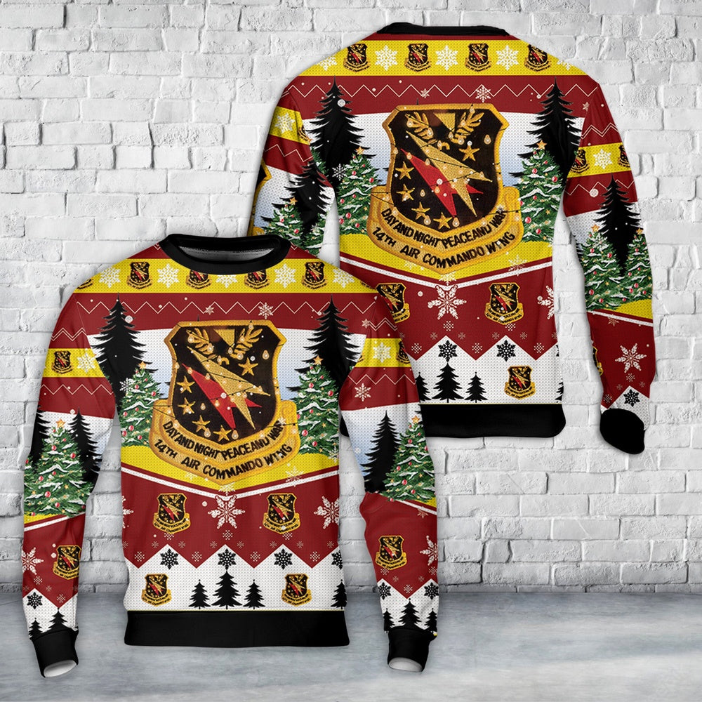 US Air Force USAF Vietnam 14th Air Commando Wing Christmas AOP Knitted Sweater, Christmas Ugly Sweater, Sweater Xmas, Ugly Sweater