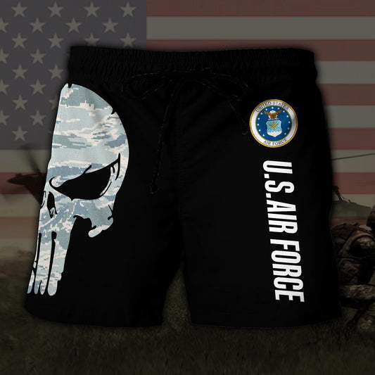 US Air Force US MilitaryEagle And American Skull Hawaiian Short, Short Military, Short Beach, Us Military Shorts