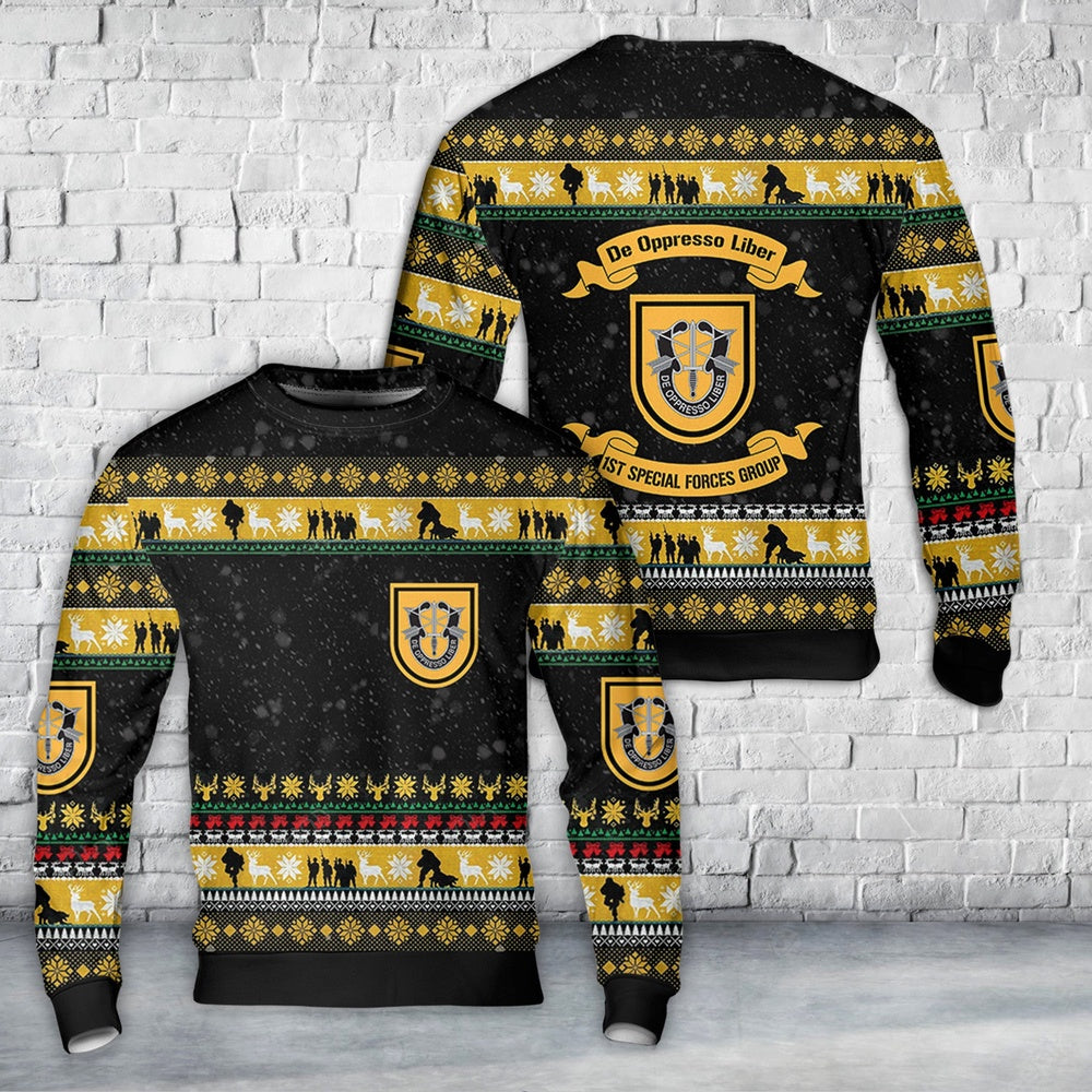 US Army 1st Special Forces Group (1st SFG) Christmas AOP Sweater, Christmas Ugly Sweater, Sweater Xmas, Ugly Sweater