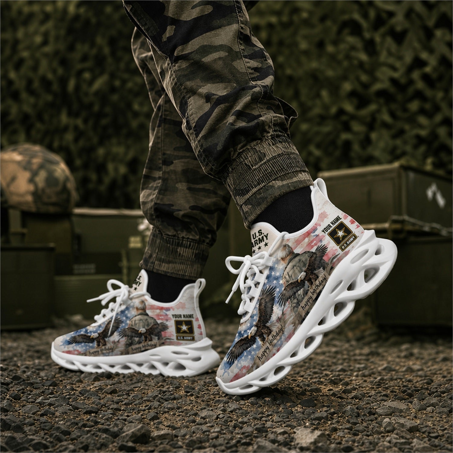 Custom Name US Army Eagle Max Soul Shoes, Veteran Sneaker