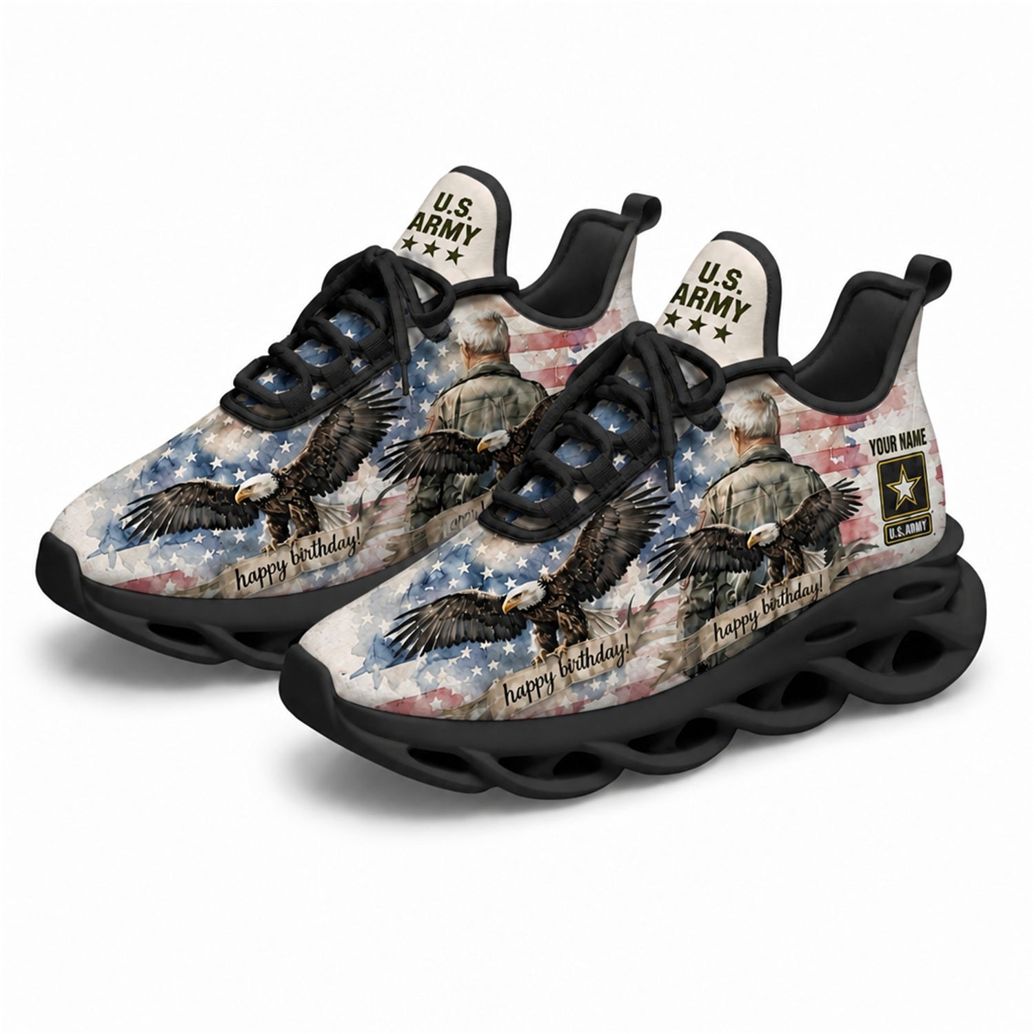 Custom Name US Army Eagle Max Soul Shoes, Veteran Sneaker