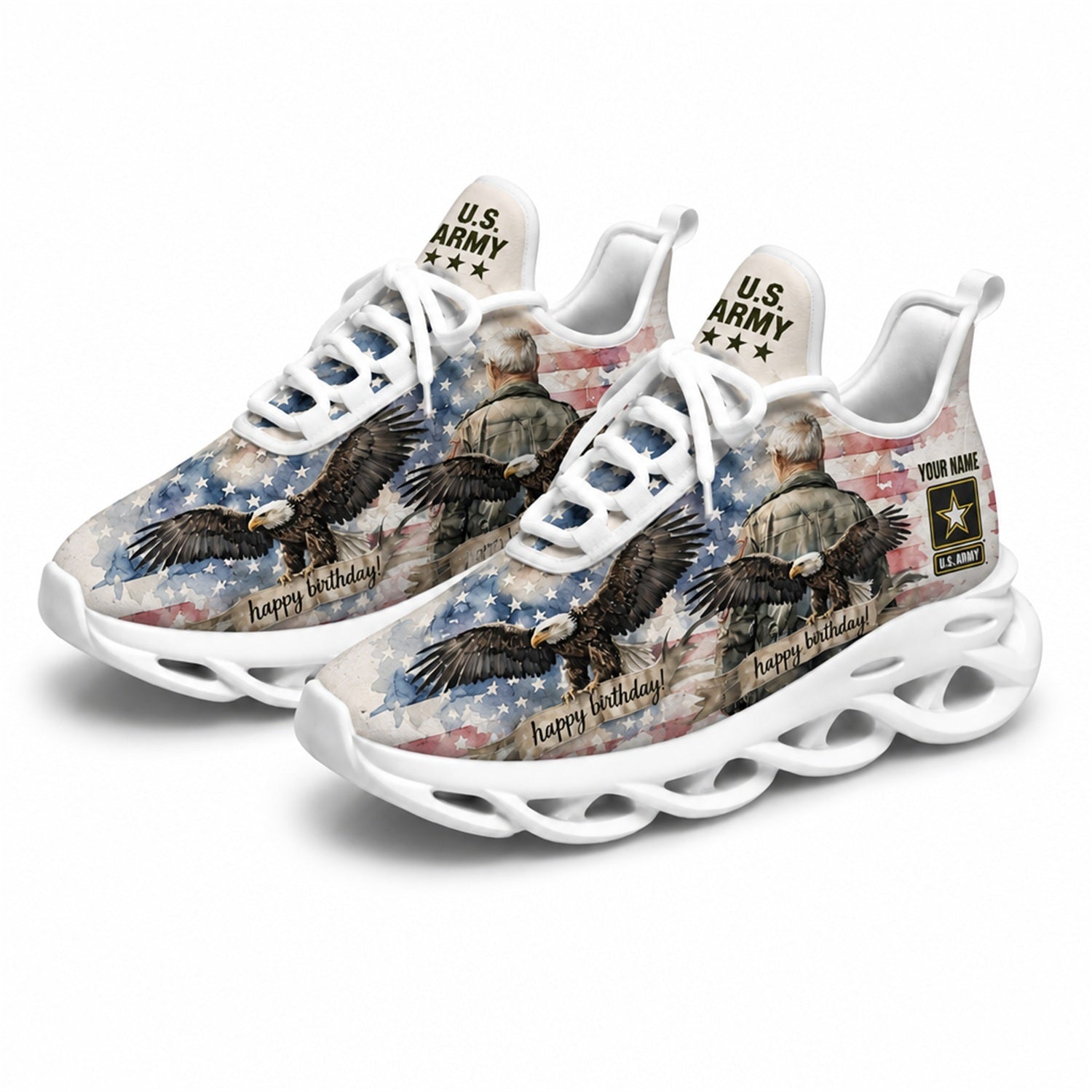 Custom Name US Army Eagle Max Soul Shoes, Veteran Sneaker