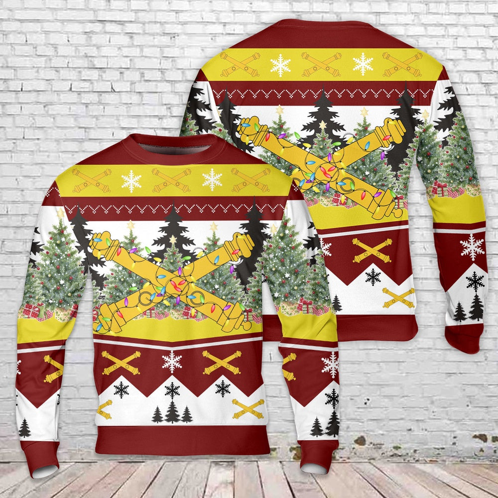 US Army Field Artillery Branch Insignia Christmas AOP Knitted Sweater, Christmas Ugly Sweater, Sweater Xmas, Ugly Sweater
