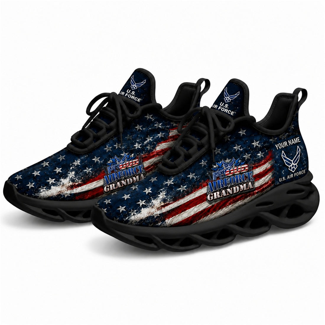 Custom Name US Army Granddad American Flag Max Soul Shoes, Veteran Sneaker