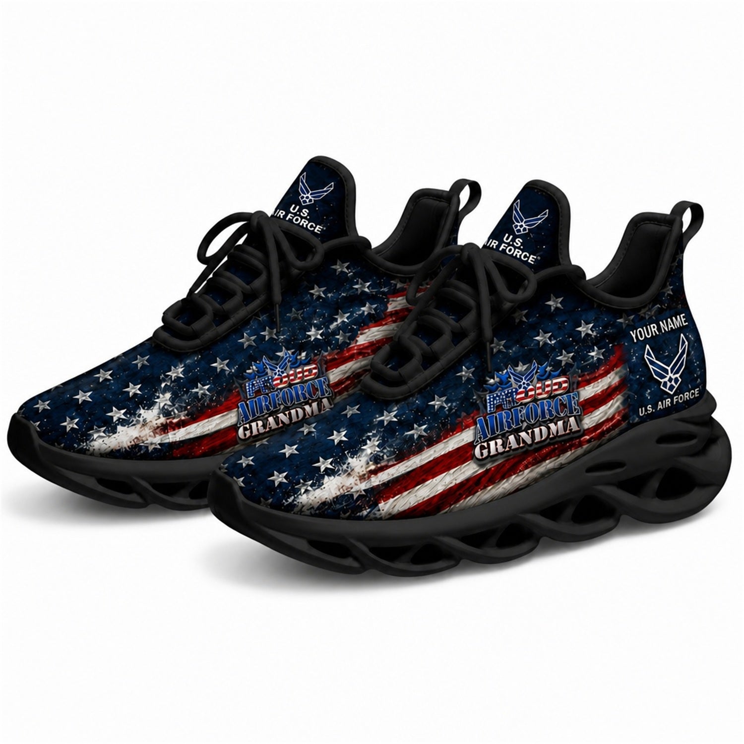 Custom Name US Army Granddad American Flag Max Soul Shoes, Veteran Sneaker
