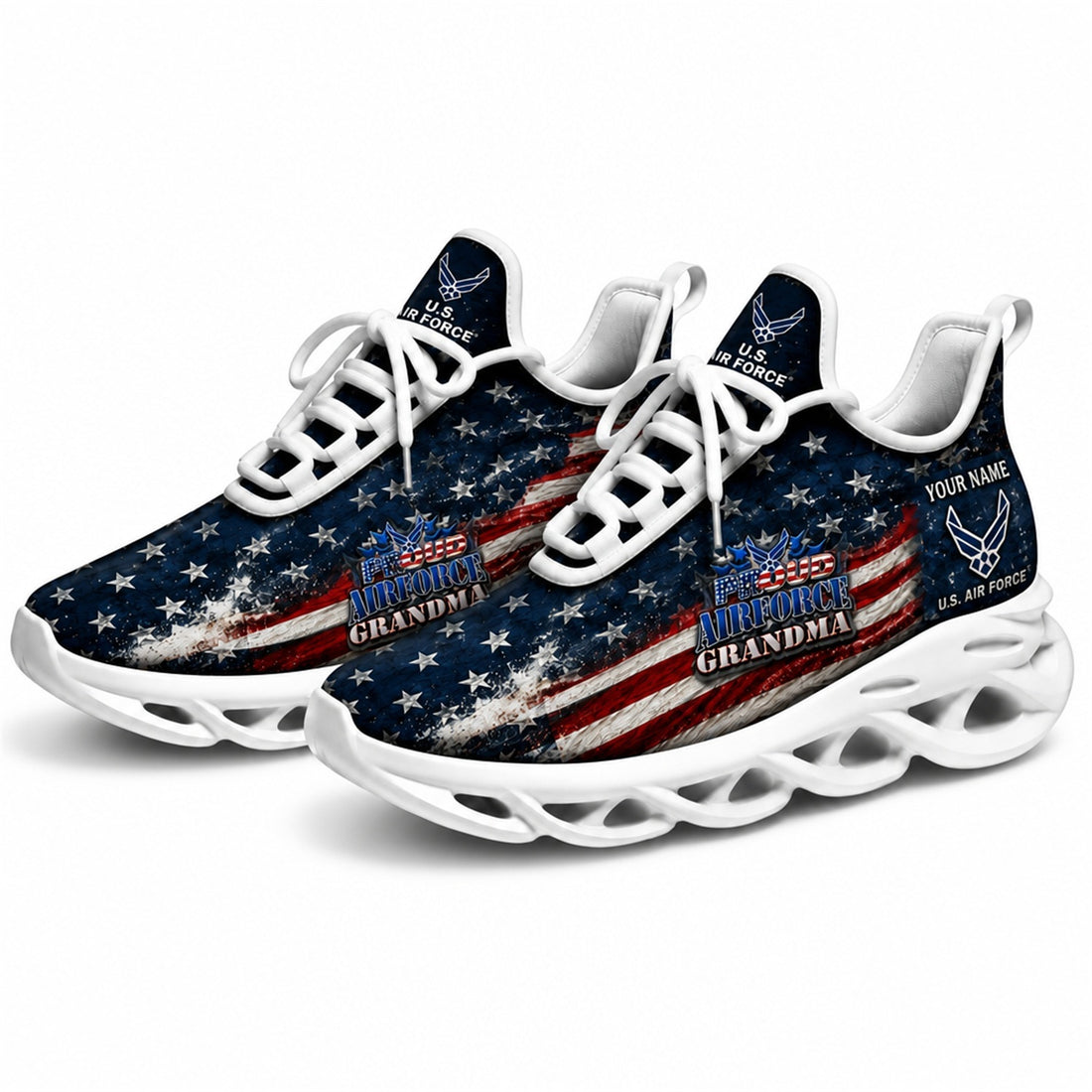 Custom Name US Army Granddad American Flag Max Soul Shoes, Veteran Sneaker