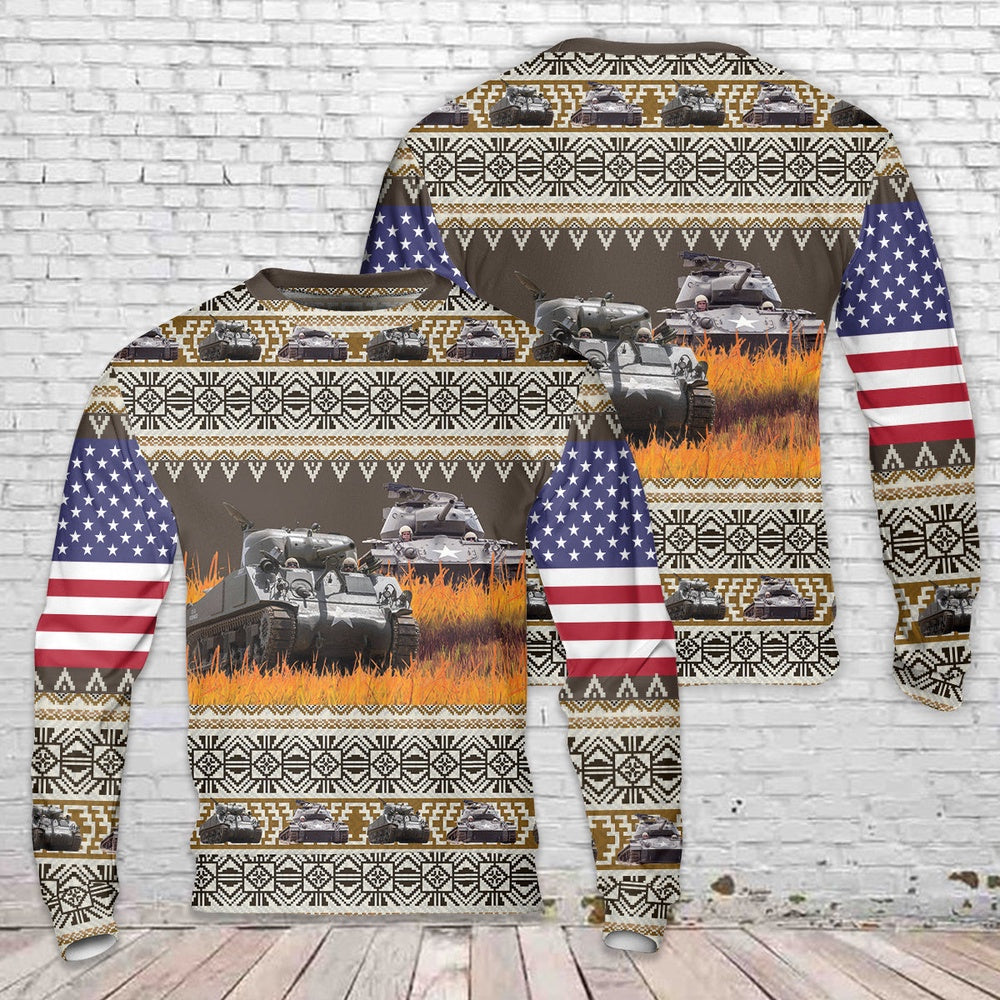 US Army M4A3 Sherman Christmas Sweater, Christmas Ugly Sweater, Sweater Xmas, Ugly Sweater