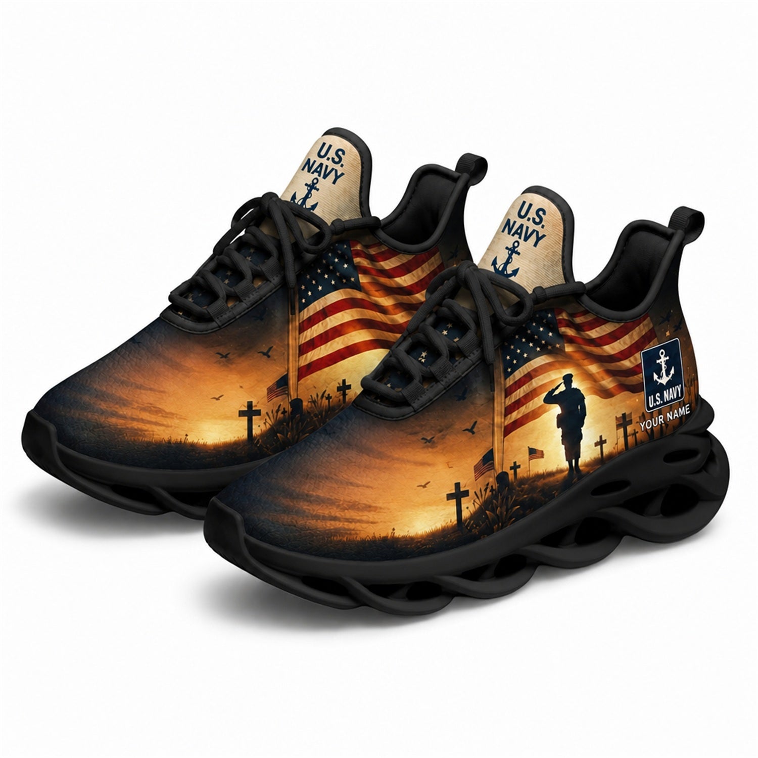 Custom Name US Army Memorial Soldier Max Soul Shoes, Veteran Sneaker