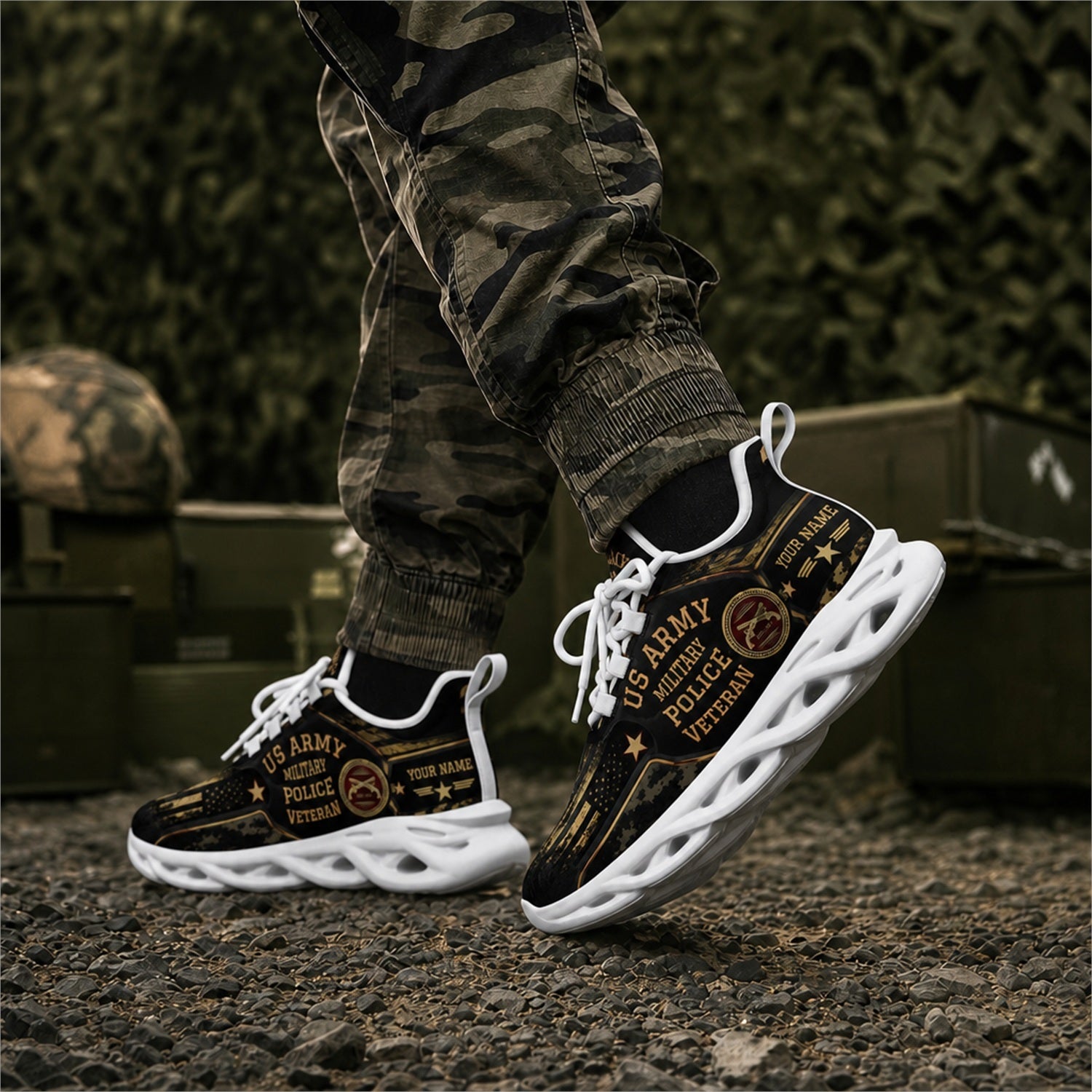 Custom Name US Army Military Police Veteran Max Soul Shoes, Veteran Sneaker