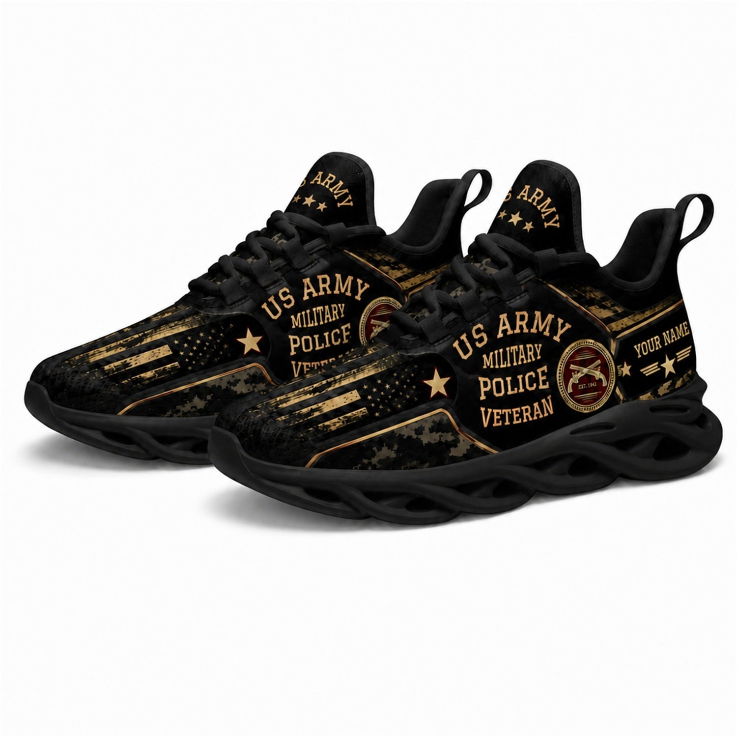 Custom Name US Army Military Police Veteran Max Soul Shoes, Veteran Sneaker