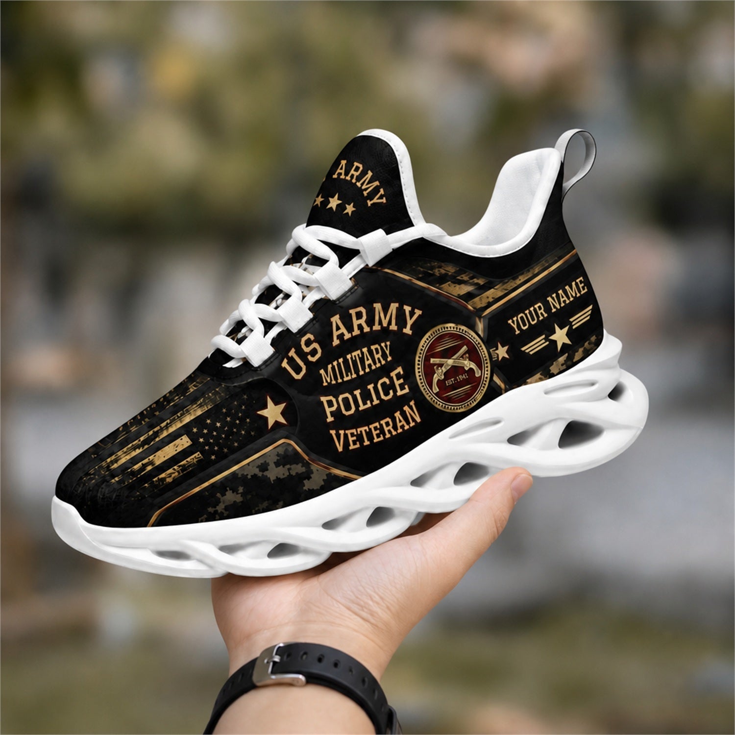 Custom Name US Army Military Police Veteran Max Soul Shoes, Veteran Sneaker