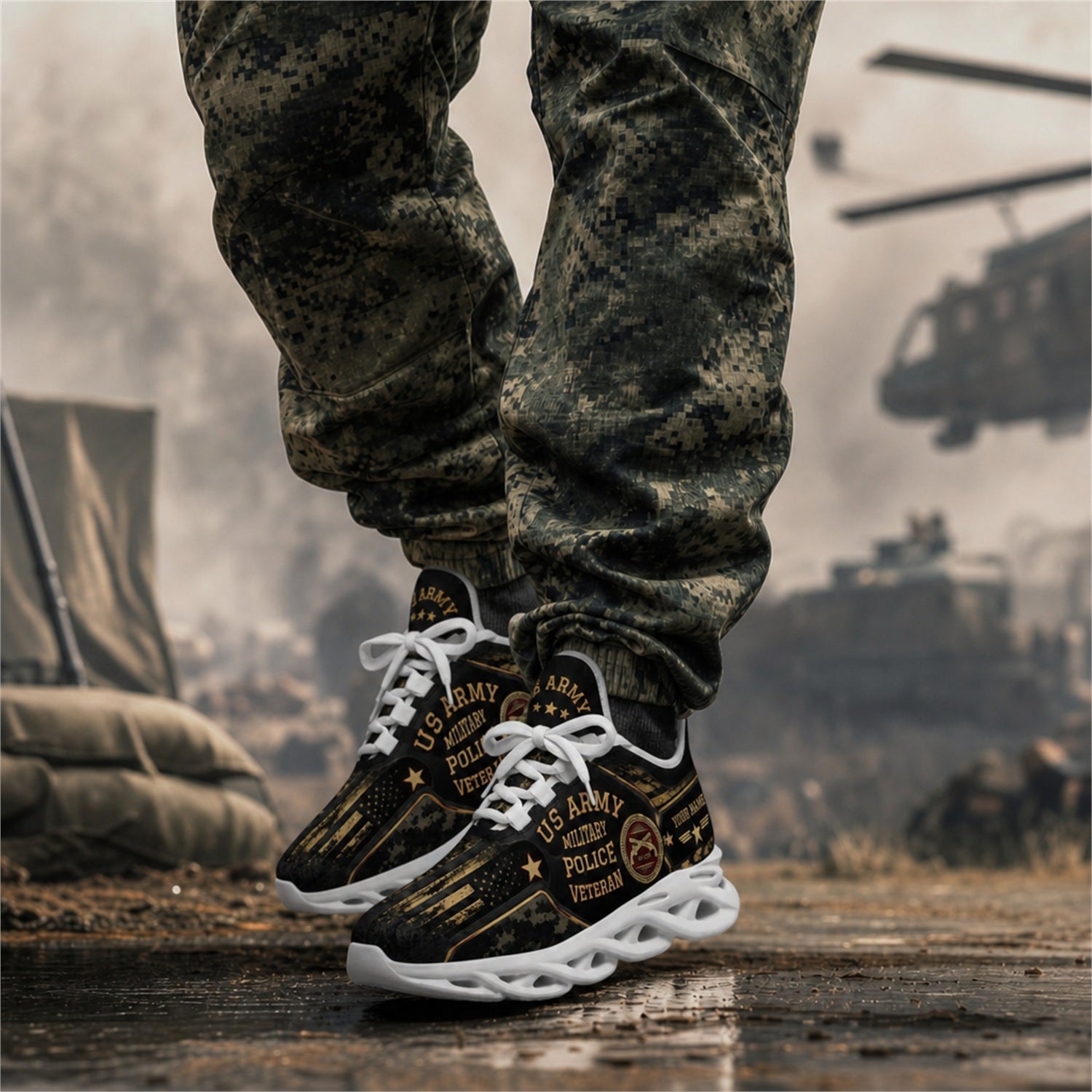 Custom Name US Army Military Police Veteran Max Soul Shoes, Veteran Sneaker