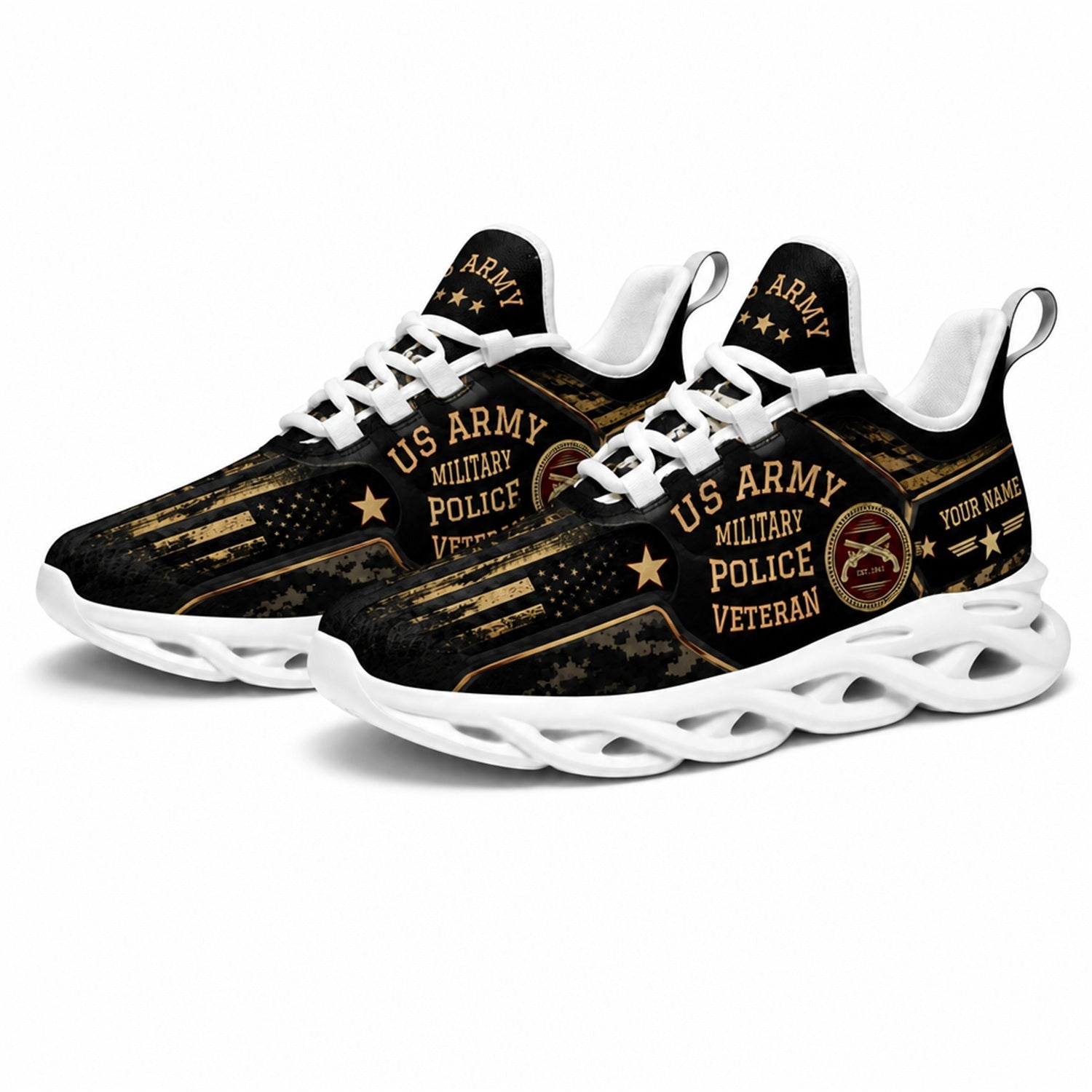 Custom Name US Army Military Police Veteran Max Soul Shoes, Veteran Sneaker