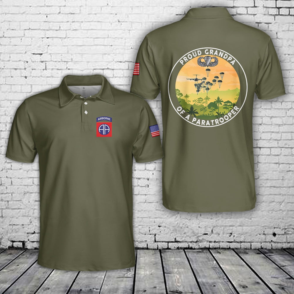US Army Paratroopers With The 82nd Airborne Division Parachute Grandpa Polo Shirt, Veteran Polo Shirt