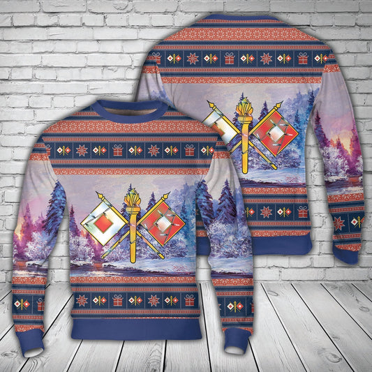 US Army Signal Corps (USASC) Branch Insignia Christmas AOP Knitted Sweater, Christmas Ugly Sweater, Sweater Xmas, Ugly Sweater