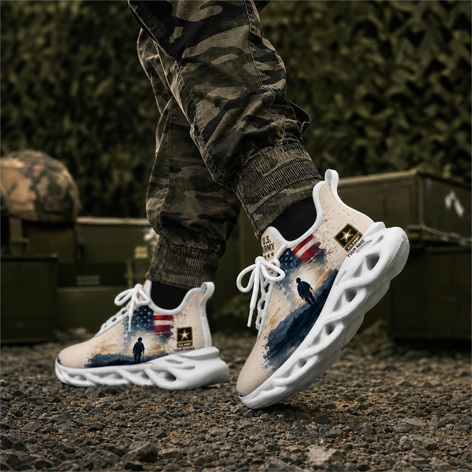 Custom Name US Army Soldier Flag Max Soul Shoes, Veteran Sneaker