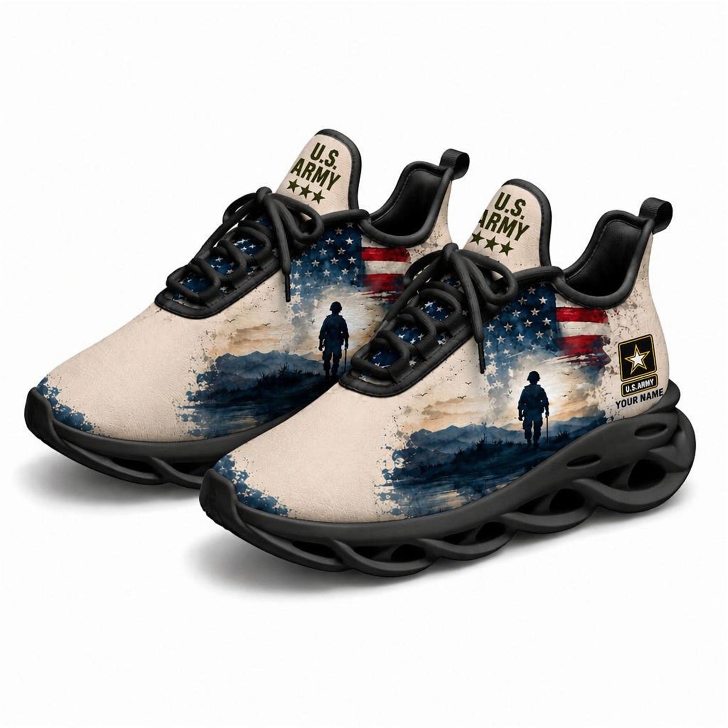 Custom Name US Army Soldier Flag Max Soul Shoes, Veteran Sneaker