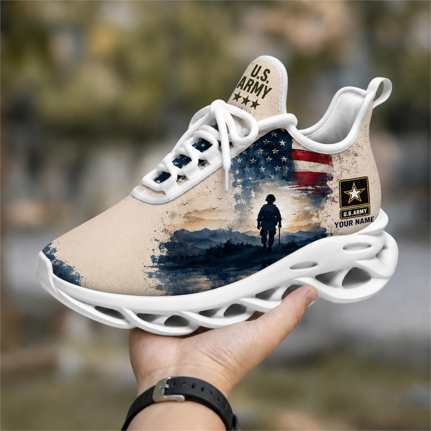 Custom Name US Army Soldier Flag Max Soul Shoes, Veteran Sneaker