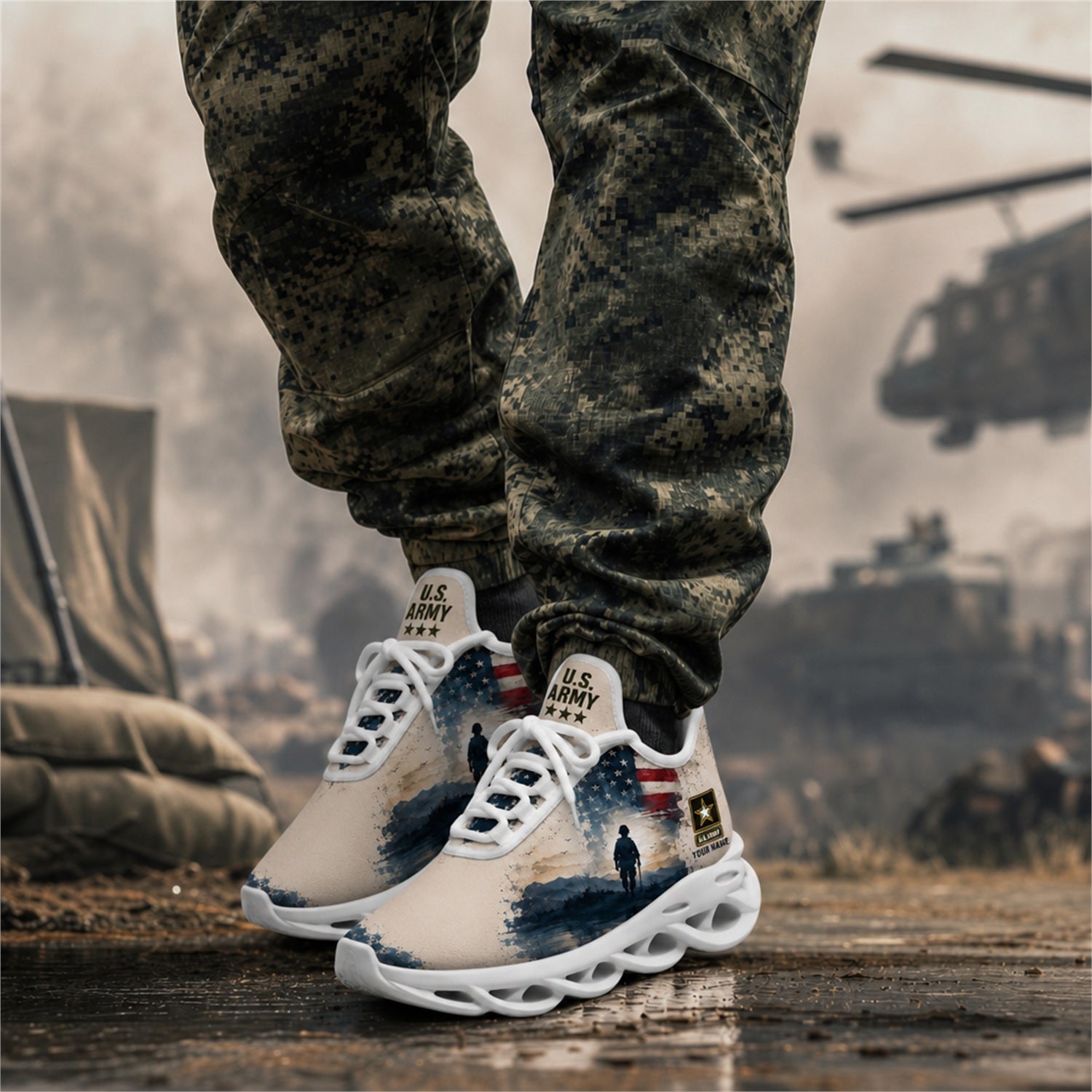 Custom Name US Army Soldier Flag Max Soul Shoes, Veteran Sneaker
