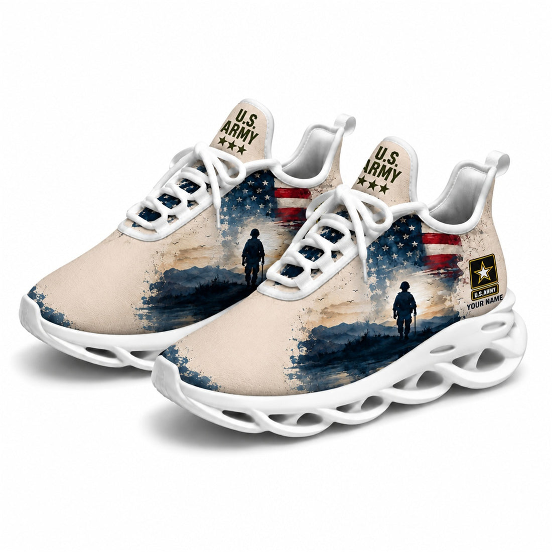 Custom Name US Army Soldier Flag Max Soul Shoes, Veteran Sneaker