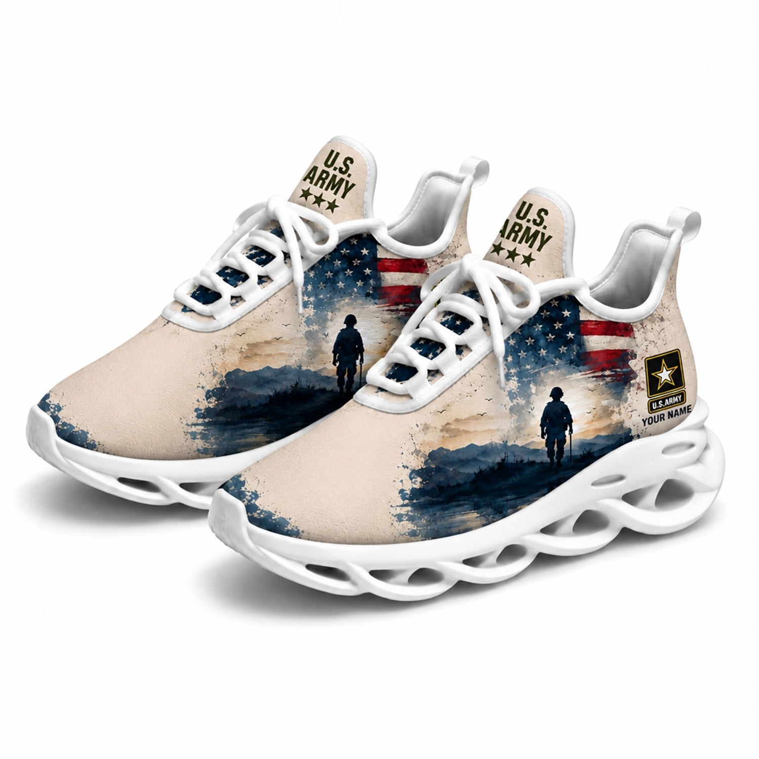 Custom Name US Army Soldier Flag Max Soul Shoes, Veteran Sneaker