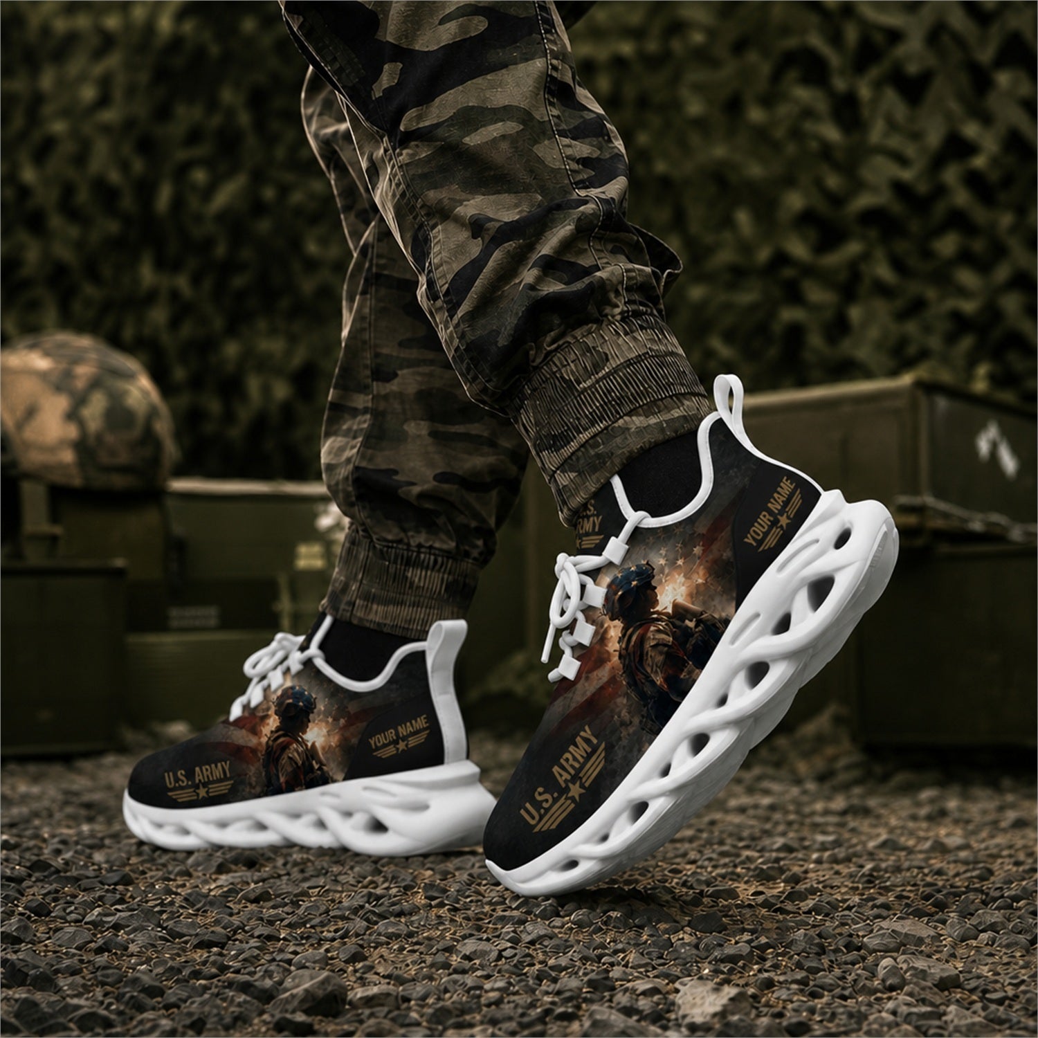Custom Name US Army Soldier Max Soul Shoes, Veteran Sneaker