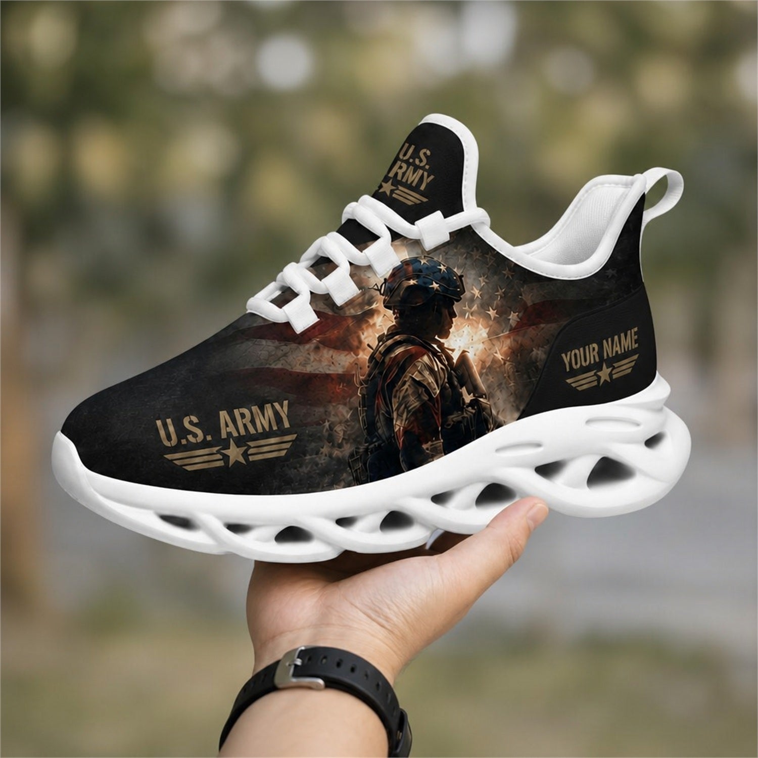 Custom Name US Army Soldier Max Soul Shoes, Veteran Sneaker